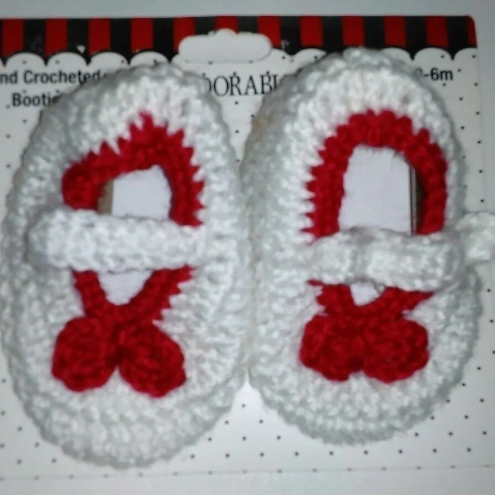 Hand Crochet Baby White Knit Bootie 6 to 12 months‎